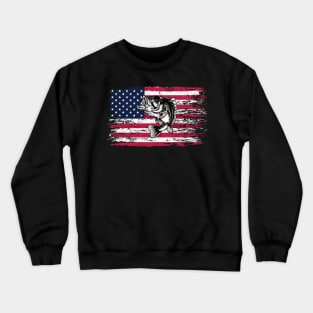 Bass Fishing Distressed American Flag Crewneck Sweatshirt